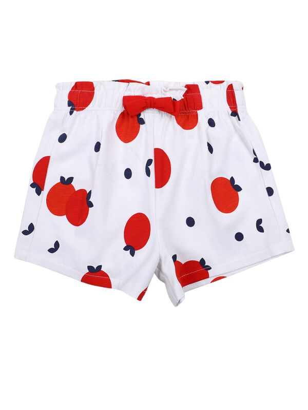 Girls White & Red Printed Short Knitted Trouser image number 0